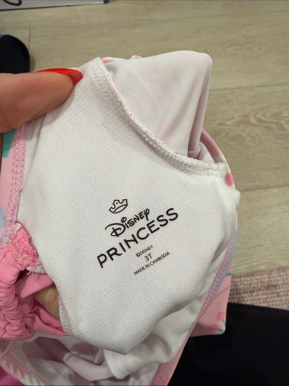 Disney Princess Pink Girls' Long-Sleeve One-Piece Swimsuit with Floral Print - Picture 3 of 4
